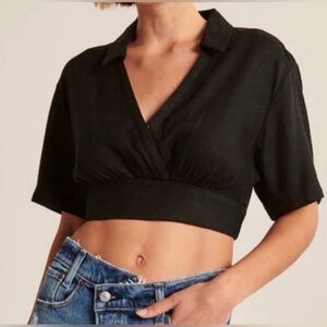 Abercrombie & Fitch Black V-Neck Crop Top